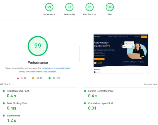 Scor PageSpeed Insights 99/100 pentru un site livrat de Escmap